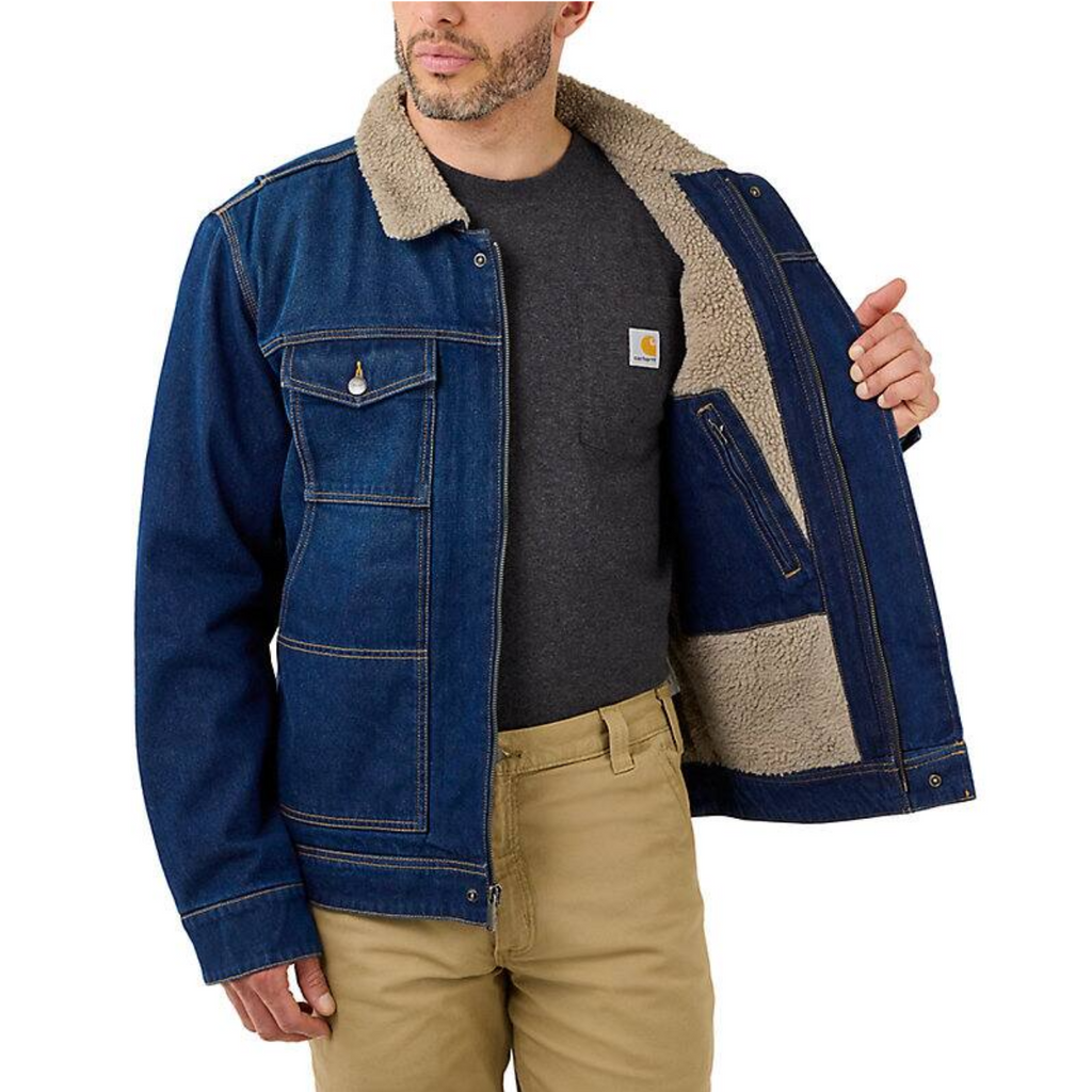 Carhartt Men's Relaxed Fit Denim Sherpa-Lined Jacket in Blue Jeans