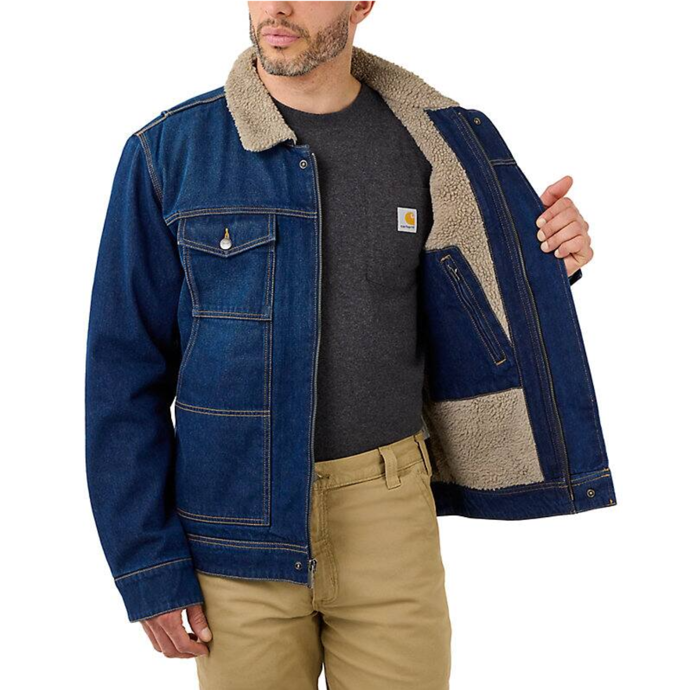 Relaxed Fit Denim Sherpa-Lined Jacket