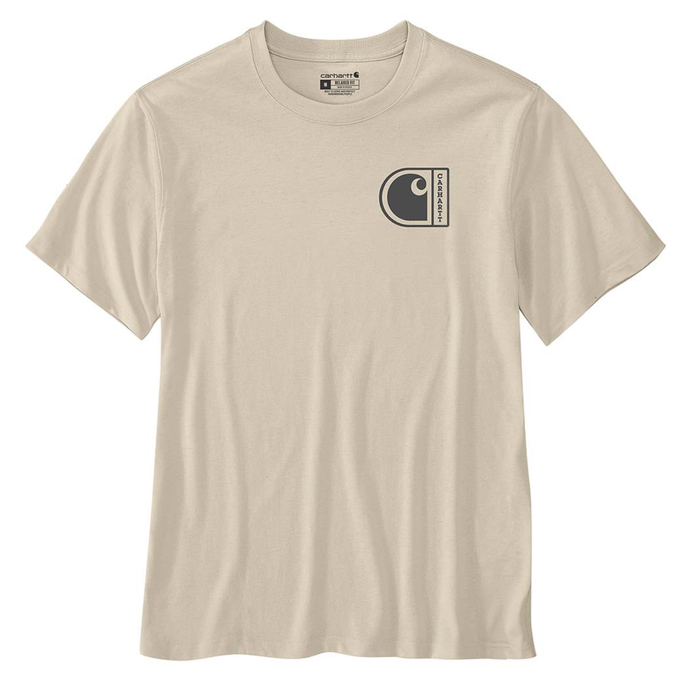 T-shirt com manga curta de homem Carhartt Relaxed Fit Lightweight C Graphic em Bege. Foto da parte da frente.