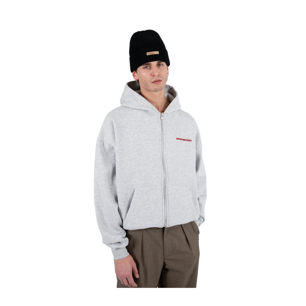 Grey Zippered Prohibited 10119 Brushed Unisex Hoodie