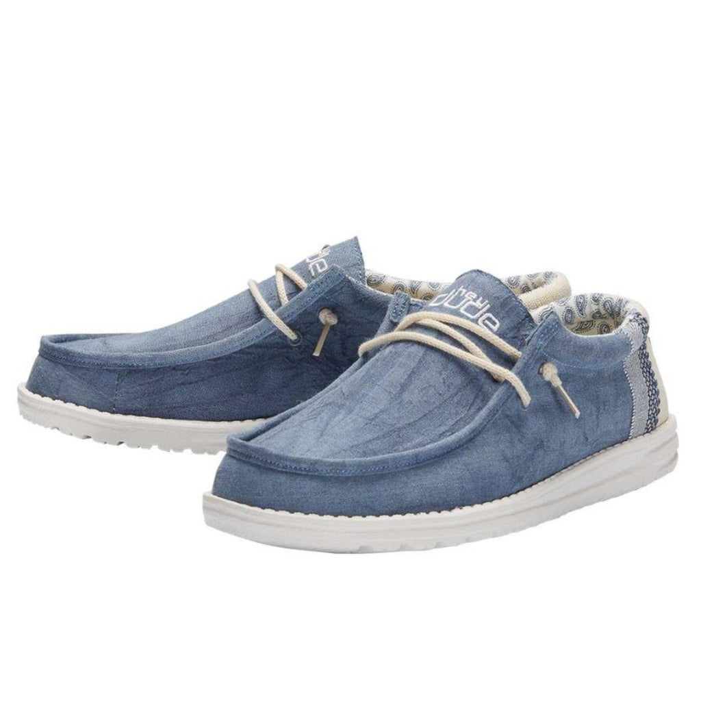 Moccasin Wally Linen Natural Blue Hey Dude