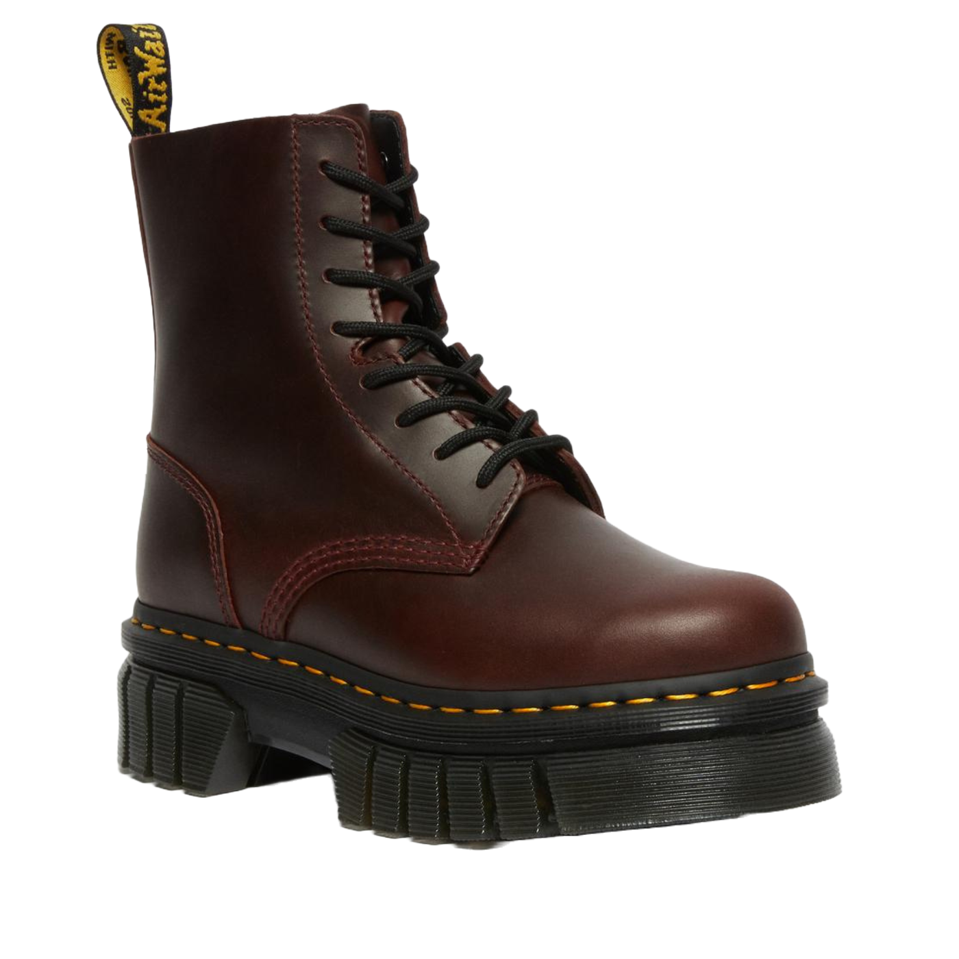 Bota de Mulher Dr. Martens Audrick Charro Brando com Plataforma em Vermelho